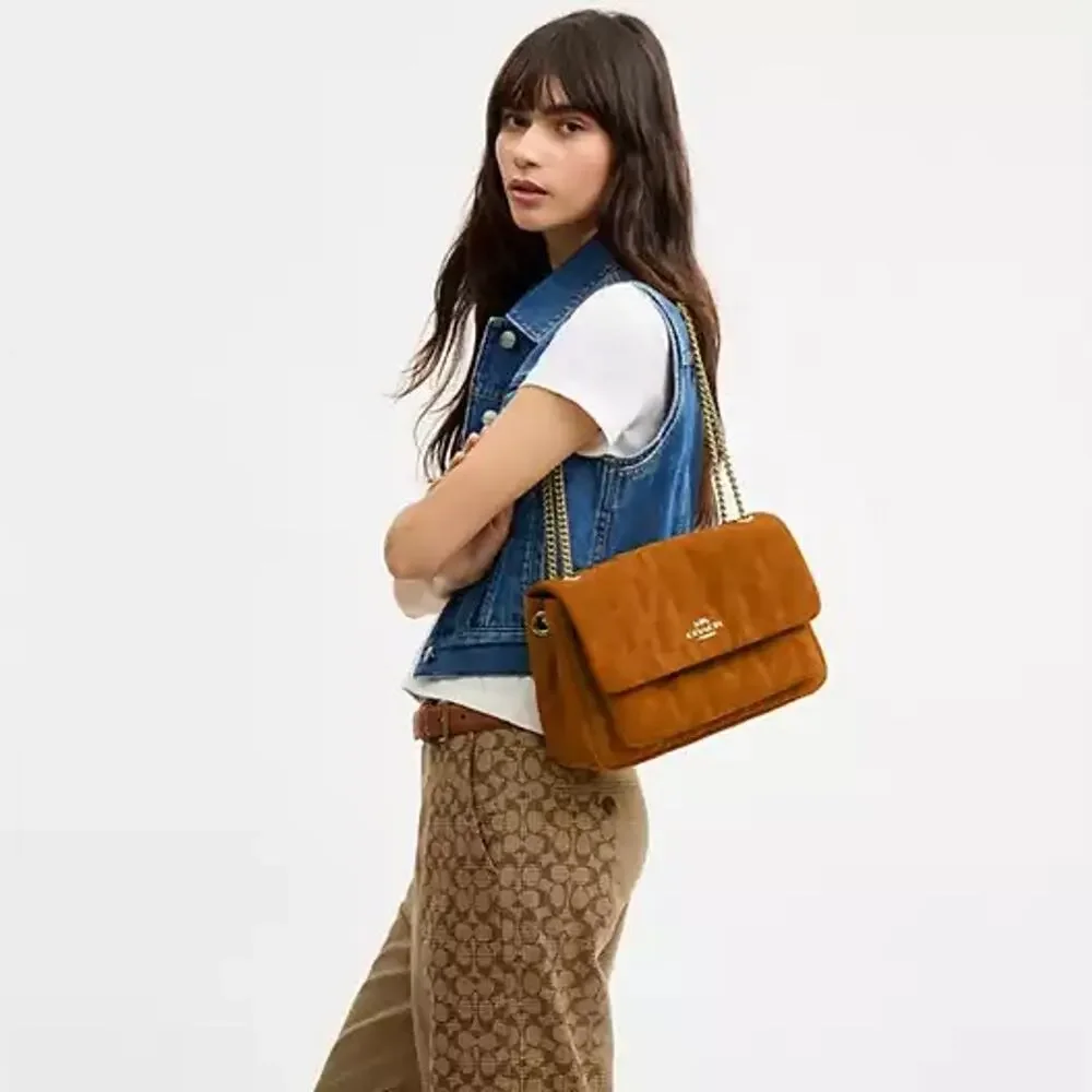 NEW‼️Coach Elodie Crossbody Bag With Quilting  CET34 suede/Gold/Marigold